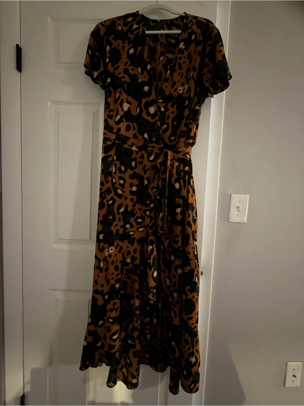 SHEIN Brown and Black Leopard Camouflage Print Wrap Dress